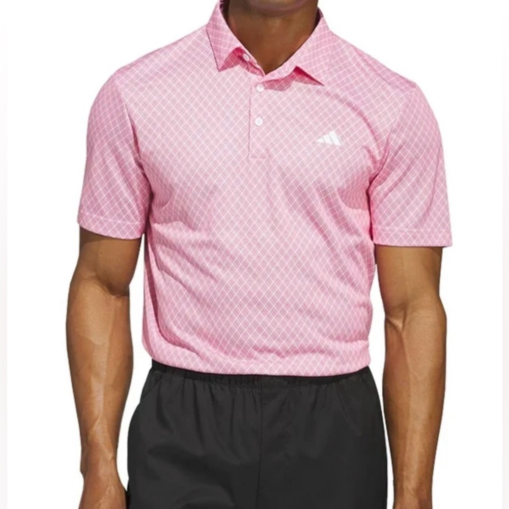 ADIDAS Golf Core Allover Print Polo Shirt JF4946 Pure Ruby White Men’s 2XL NWT